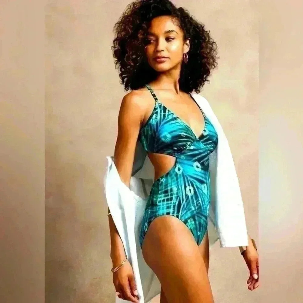 Banana Republic Cutout One Piece Swimsuit Size Small Palm Teal